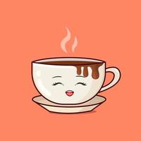 tasse à café drôle, personnage de café mignon, illustration de vecteur de dessin animé, café kawaii