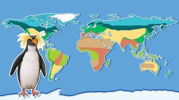 conception de vignettes avec pingouin sur la carte du monde vecteur