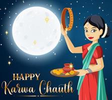 conception d'affiche heureuse de karva chauth vecteur