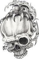 tatouage de crâne surréaliste d'art fantastique. dessin à la main et faire du vecteur graphique.
