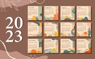 modèle de calendrier nature abstraite 2023 dessiné à la main vecteur