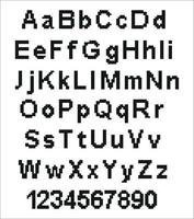 lettres de l'alphabet pixel et signes de ponctuation. police ou police moderne et élégante pour le titre dans le style du jeu vidéo rétro des années 80, typographie informatique vintage. vecteur