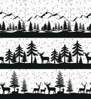 modèle sans couture de Noël. paysage d'hiver de neige avec des cerfs. carte de voeux joyeux noël. vecteur