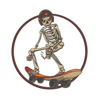 illustration de crâne de skateboard avec des cercles en arrière-plan conception de t-shirt et autocollant vecteur