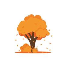 arbres d'automne colorés. dessin animé jaune orange arbre d'automne et icône de buisson de jardin automnal avec des feuilles d'or de la saison d'automne pour le parc de la ville et le symbole isolé de vecteur de fond de paysage forestier