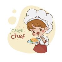 illustration de dessin animé de logo de chef femme chibi mignon vecteur