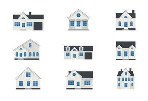 ensemble de maisons. urbain et suburbain, chalet, maison de ville. extérieur, vue de face. illustration vectorielle isolée vecteur