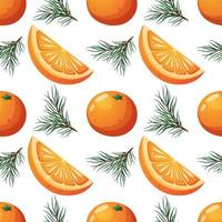 motif de noël avec des branches d'orange et de sapin en style cartoon sur fond blanc vecteur