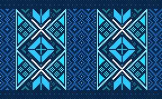 motif ethnique brodé, arrière-plan jacquard géométrique vectoriel, style géométrique artisanal au point de croix, motif bleu et blanc en zigzag répétitif, conception pour le textile, le tissu, la céramique, le rideau, le chandail vecteur