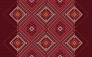 motif ethnique géométrique, arrière-plan jacquard de broderie vectorielle, style géométrique artisanal pixel, motif rouge zigzag répétitif, conception pour textile, tissu, céramique, rideau, chandail vecteur