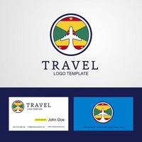 conception de logo et de carte de visite de drapeau de cercle créatif de voyage grenade vecteur