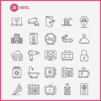 les icônes de la ligne de l'hôtel sont définies pour l'infographie le kit uxui mobile et la conception d'impression incluent l'enregistrement à la porte de l'hôtel la cellule mobile icon set vector