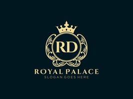 lettre rd logo victorien de luxe royal antique avec cadre ornemental. vecteur