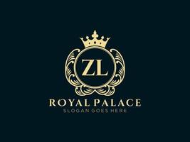 lettre zl logo victorien de luxe royal antique avec cadre ornemental. vecteur