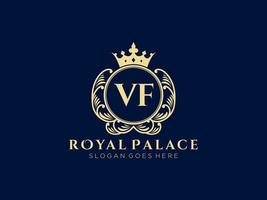 lettre vf logo victorien de luxe royal antique avec cadre ornemental. vecteur