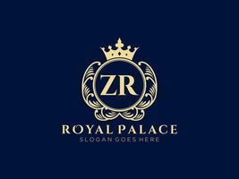 lettre zr logo victorien de luxe royal antique avec cadre ornemental. vecteur