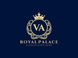 lettre va logo victorien de luxe royal antique avec cadre ornemental. vecteur