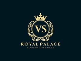 lettre vs logo victorien de luxe royal antique avec cadre ornemental. vecteur