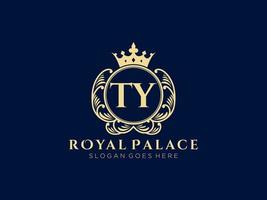 lettre ty logo victorien de luxe royal antique avec cadre ornemental. vecteur