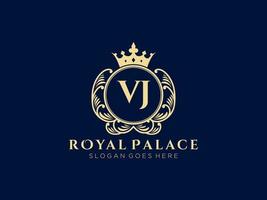lettre vj logo victorien de luxe royal antique avec cadre ornemental. vecteur