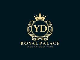 lettre yd logo victorien de luxe royal antique avec cadre ornemental. vecteur