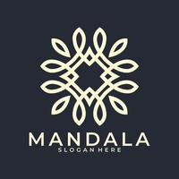 logotype de marque, modèle de logo de mandala de fleurs décoratives abstraites, signe de logo tourbillonnant dans un style arabe ornemental, création de logo floral minimaliste pour boutique, spa, yoga, méditation vecteur