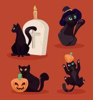 quatre mascottes de chats d'halloween vecteur