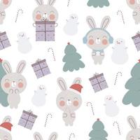 modèle sans couture de noël avec lapin mignon. pour les trucs pour enfants, cartes, affiches, bannières, livres pour enfants, impression sur le pack, vêtements, tissu, papier peint, textile ou vaisselle. vecteur