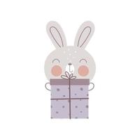 lapin de dessin animé de Noël. impression vectorielle sur fond blanc. pour les trucs pour enfants, cartes, affiches, bannières, livres pour enfants, impression sur le pack, vêtements, tissu, papier peint, textile ou vaisselle. vecteur