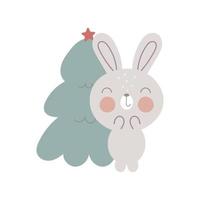 lapin de dessin animé de Noël. impression vectorielle sur fond blanc. pour les trucs pour enfants, cartes, affiches, bannières, livres pour enfants, impression sur le pack, vêtements, tissu, papier peint, textile ou vaisselle. vecteur