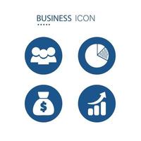 symbole du travailleur, cercle de diagramme, sac d'argent et augmentation des icônes de graphique. icônes sur la forme de cercle bleu isolé sur fond blanc. illustration vectorielle d'affaires et de finances. vecteur