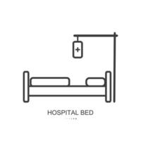 icône de la ligne noire du lit d'hôpital isolé sur fond blanc. illustration vectorielle. vecteur