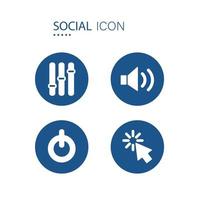 symbole des icônes du mélangeur de son, du haut-parleur, du bouton d'alimentation et de la souris du curseur. 2 icônes en forme de cercle bleu isolé sur fond blanc. icônes sur l'illustration vectorielle sociale. vecteur