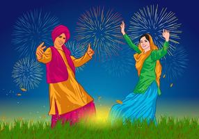 Bhangra Dancers at Night Vector