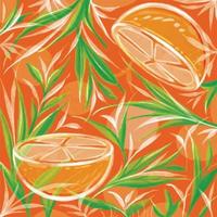 motif de fruits orange avec des feuilles vertes illustration vectorielle de motif de fond frais avec un style aquarelle pour le papier peint et l'arrière-plan. peut être utilisé pour l'impression papier, l'emballage, le cadeau, la carte de voeux. vecteur