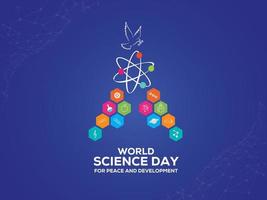 Journée mondiale de la science pour la paix et le développement. 10 novembre concept de la journée mondiale de la science. modèle pour le fond, la bannière, la carte, l'affiche. illustration vectorielle. vecteur