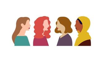 divers visages féminins d'affiches d'ethnies différentes. mouvement d'autonomisation des femmes. femmes internationales vecteur