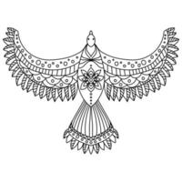 oiseau volant fantastique avec des ailes à motifs, coloriage méditatif avec personnage volant vecteur