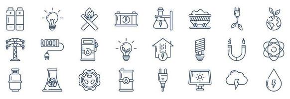 collection d'icônes liées à la puissance et à l'énergie, y compris des icônes comme la batterie, l'ampoule, l'énergie électrique, l'écologie et plus encore. illustrations vectorielles, ensemble parfait de pixels vecteur