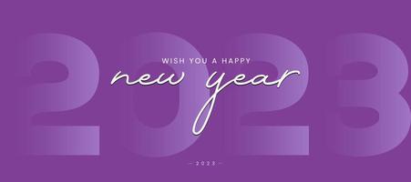 une conception de concept de bannière de bonne année 2023, bannière de célébration du nouvel an, 2023 lettres gradient violet vecteur et illustration.
