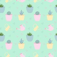 plantes d'intérieur, cactus et arrosoirs aux couleurs pastel tendance. modèle sans couture vecteur