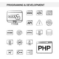 programmation et développement style de jeu d'icônes dessinés à la main isolé sur fond blanc vecteur