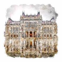 parlamento budapest aquarelle croquis illustration dessinée à la main vecteur