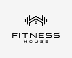 haltère haltères fitness gym équipement d'entraînement avec maison maison construction logement création de logo vectoriel