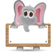 dessin animé mignon éléphant debout tenant une bannière de texte vecteur