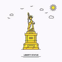 statue de la liberté monument affiche modèle monde voyage jaune illustration fond dans le style de ligne avec la scène de la nature beauté vecteur