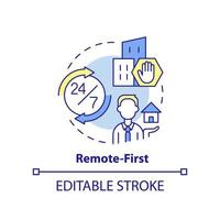 icône du premier concept à distance. travail à domicile de préférence. modèle de travail hybride idée abstraite illustration en ligne mince. dessin de contour isolé. trait modifiable. vecteur