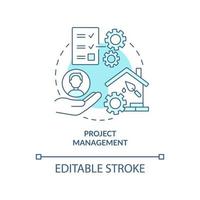 icône de concept turquoise de gestion de projet. les travaux de construction. développement immobilier idée abstraite illustration de la ligne mince. dessin de contour isolé. trait modifiable. vecteur