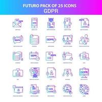 25 pack d'icônes bleu et rose futuro gdpr vecteur