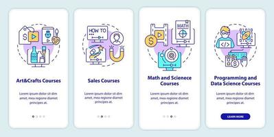 idées de cours en ligne sur l'écran de l'application mobile d'intégration. instructions graphiques modifiables en 5 étapes avec des concepts linéaires. ui, ux, modèle d'interface graphique. vecteur